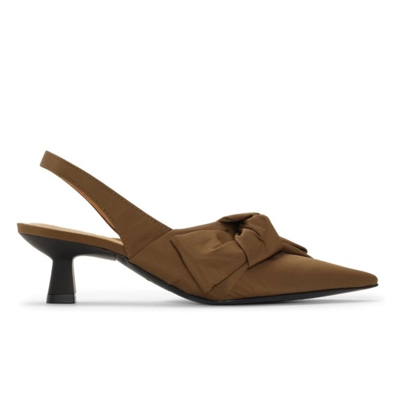 GANNI Soft Bow Slingback Pumps in Chicory Coffee - Picture 2 of 11